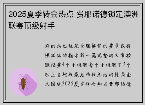 2025夏季转会热点 费耶诺德锁定澳洲联赛顶级射手