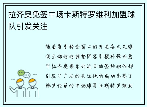拉齐奥免签中场卡斯特罗维利加盟球队引发关注